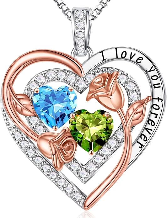 Iefil Valentines Day Gifts for Her - Sterling Silver Birthstone Necklace Anniversary Birthday Gifts for Her Wife Mom Daughter