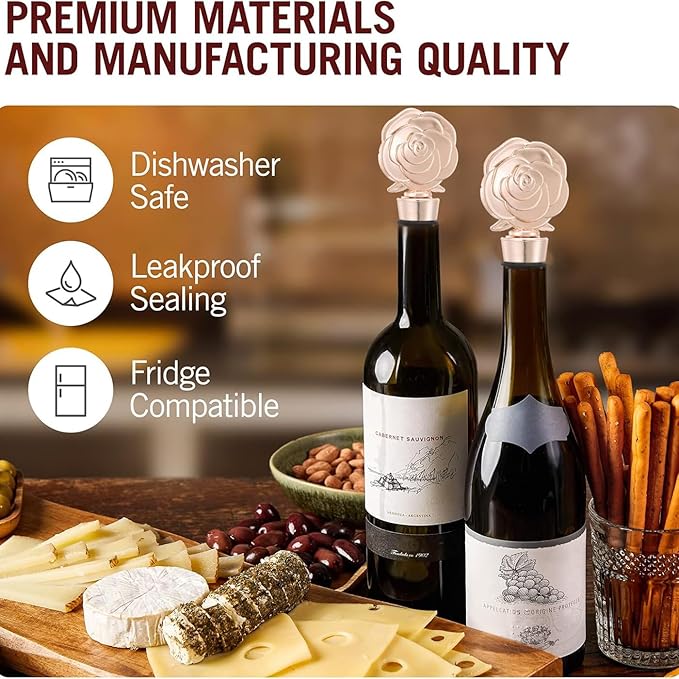 12 pcs Wine and Beverage Bottle Stoppers for Birthday Wedding Favor Bridal Party Shower or Engagement Souvenir Gift Supplies,Party Favor for Guests (12, Rose Stopper)