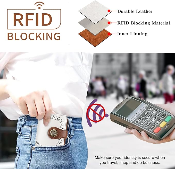 SENDEFN Small Wallets for Women Bifold RFID Blocking Leather Card Holder Compact Wallet with Zipper Coin Pocket