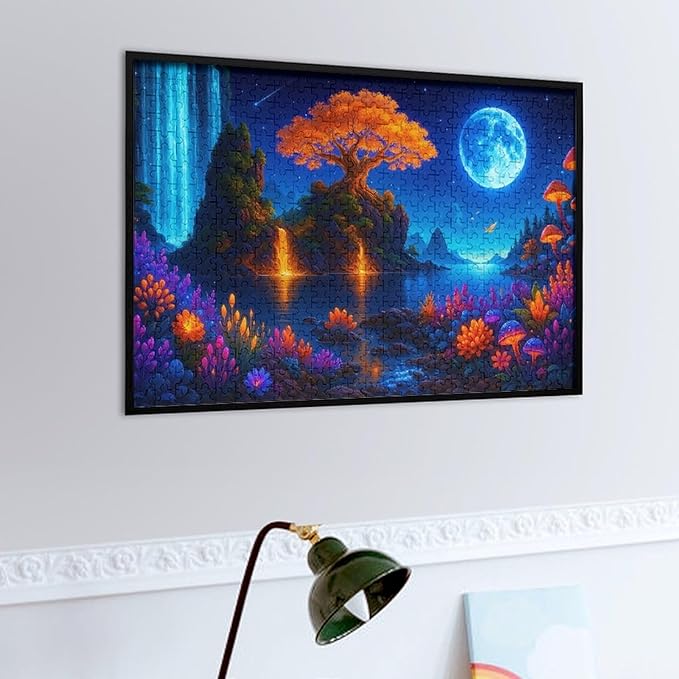 Meteor Shower and Moonlit Night 1000-Piece Wooden Jigsaw Puzzle, Night Sky Puzzle, Meteor Shower Scene, Relaxing Indoor Activity, Family Game Night, Mindful Leisure