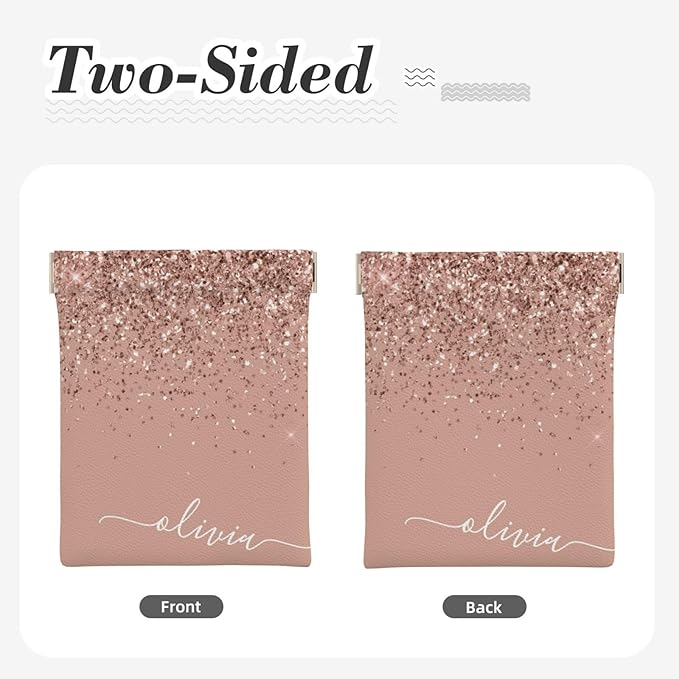 Coin Purse Blush Pink Rose Gold Glitter Leather Squeeze Coin Purse Mini Pouch Change Wallet Bag Gifts for Women Kids Girls Key Holder