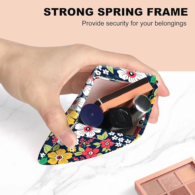 2Pcs PU Leather Small Squeeze Coin Purse Pouch Mini coin Bag Unique And Cute Wallet Cosmetic Bags Change Bag For Women Girls Men （Yellow and white flowers