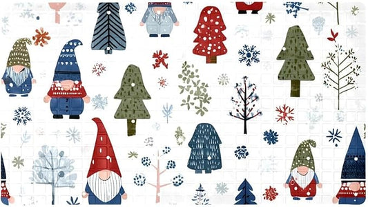 Bath Tub Mat Non Slip 15.1 x 26.8 Inch, Seamless Christmas Gnomes Forest Trees and Snowflakes Eco Friendly Bathmat with Suction Cups Drain Holes Shower Tub Mats