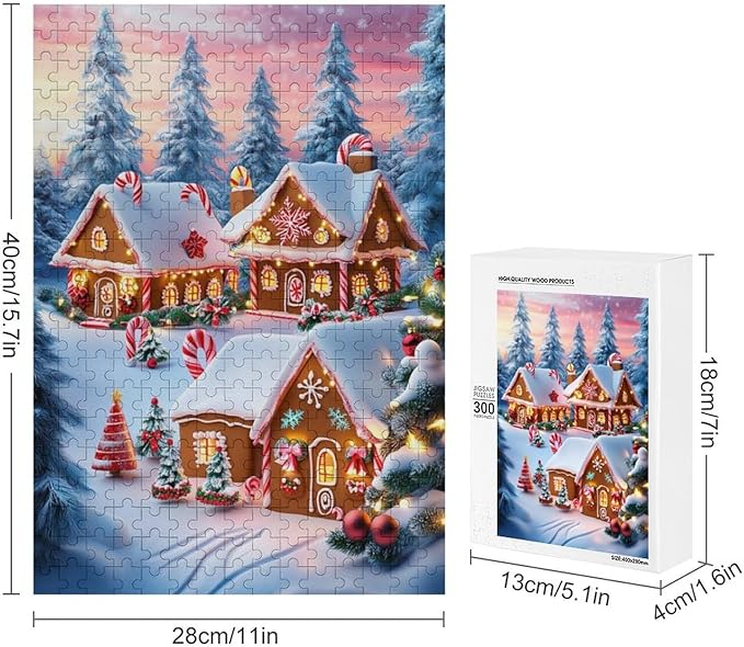 Wooden Puzzle - Christmas Gingerbread House and Candy Jigsaw Puzzles，Wooden Puzzles for Adults 300 Pieces Challenge Puzzles，Educational Games，Family Puzzles，Unique Gifts for Wall Art