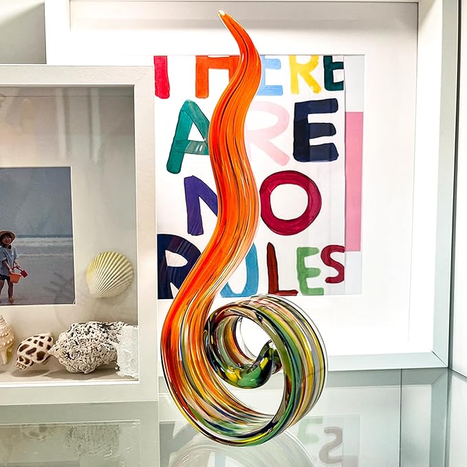 11.4" Tall Hand-Blown Glass Sculpture Murano-Style Sculpture Art Ornament Statue Figurines Home Decor Accent Piece Coastal Ocean Nautical Home Decor,Shelf,TV Stand,Tabletop Centerpieces,Wonderful Gift