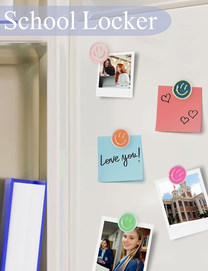 Mymazn 12Pcs Fridge Magnets Cute Refrigerator Magnets, Colorful Magnets for Whiteboard Cabinet Locker, Resin Smile Face Decorative Magnets for Classroom Kitchen Office