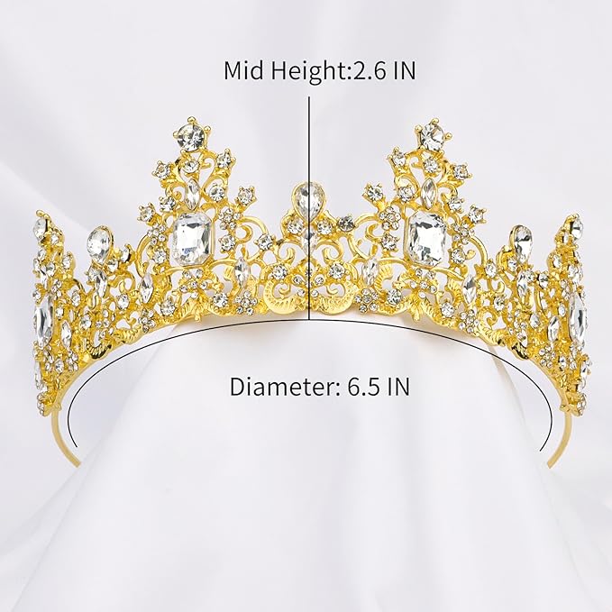 Didder Baroque Gold Crown for Princess, Bride, and Occasions - Tiara for Women, Girls, Wedding, Halloween, Christmas, Prom, Birthday Party