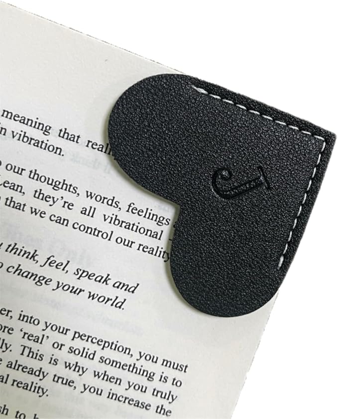 Personalized Leather Book Marks, Heart Bookmark, Unique Cute Handmade Letter Bookmarks Accessories for Reading Women, Teacher, Student, Book Lovers Book Mark Gifts (Black, J)