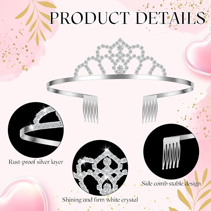 Riceshoot 50 Pcs Tiara Crowns Bulk for Women Crystal Princess Tiara Queen Rhinestone Crown with Comb Silver Bridal Wedding Headband for Women Prom Birthday Party Hair Accessory