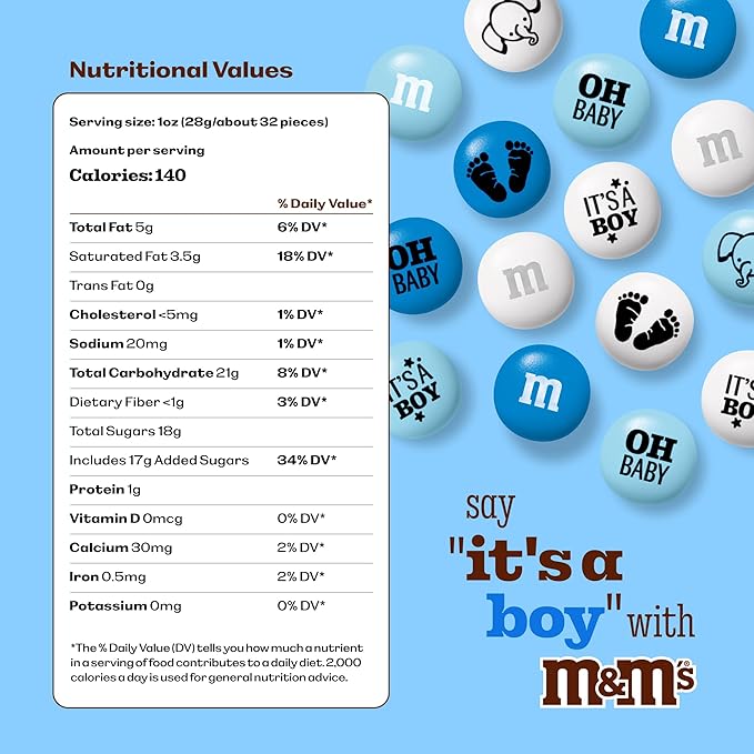 M&M'S World It's A Boy Milk Chocolate Candy 5lb Bag with White and Blue M&M'S for Baby Boy Showers Gender Reveal Parties and Baby Celebration Favors