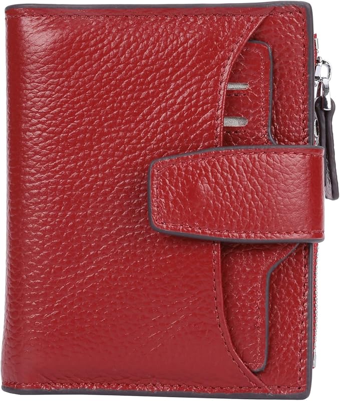AINIMOER Women's RFID Blocking Leather Small Compact Bi-fold Zipper Pocket Wallet Card Case Purse with id Window