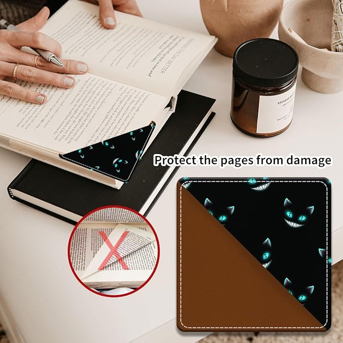 Cute Leather Bookmarks, Fun Triangle Making Corner Bookmark, Book Accessories for Reading Book Lovers, Unbreakable Page Markers for Women Men Cool Cats
