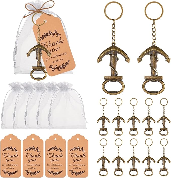 50pcs Anchor Keychain Bottle Opener Wedding Party Gift Decoration, Perfect for Birthday Party, Baby Shower Give Back Guest Gift, Nautical Themed Beer Opener Keychain