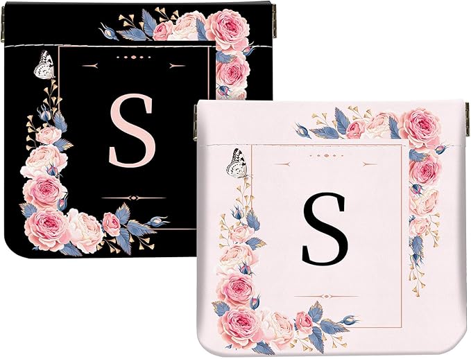 2Pcs Initial Letter PU Leather Small Squeeze Coin Purse Pouch Mini coin Bag Unique And Cute Wallet Cosmetic Bags For Women Girls Men Change Bag Letter S