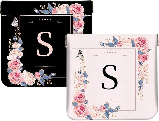 2Pcs Initial Letter PU Leather Small Squeeze Coin Purse Pouch Mini coin Bag Unique And Cute Wallet Cosmetic Bags For Women Girls Men Change Bag Letter S