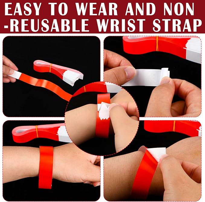 Tudomro 1200 Pack Plastic Paper Wristbands for Events Neon Party Wrist Bands Colored Waterproof Concert Identification Hand Bands Lightweight Adhesive Wristband(Red)