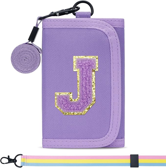 Gifts for Girls 3 4 5 6 7 8 9 10 11 12 Years Old Kids Wallet Cute Initial Coin Purse Toddler Wallet with Magic Sticker (Purple, J)