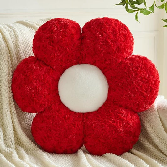 Flower Pillows, Decorative Throw Pillow with Soft Plush for Couch, Flower Shaped Pillow Home Decor Daisy Pillow for Bed (Red, 19.6 Inches)