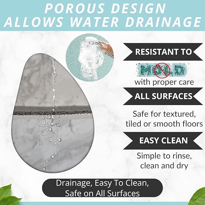 Enkosi Loofah Shower Mat with Drain Hole – Cushioned Anti-Slip Square Bath Mat for Showers, and Bathroom Floors – Textured PVC, Non Slip Safety Pad for Walk-in Stalls and Wet Areas (27x27 Aqua Green)
