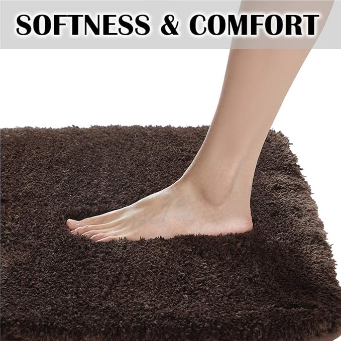 Suchtale Extra Soft and Absorbent Large Bath Mat (24 x 40, Brown) Machine Washable Microfiber Shaggy Non Slip Luxury Bathroom Floor Mats with Rubber Back