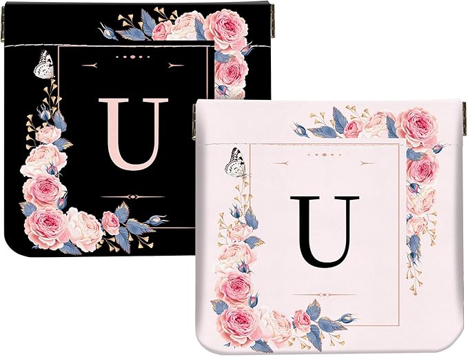 2Pcs Initial Letter PU Leather Small Squeeze Coin Purse Pouch Mini coin Bag Unique And Cute Wallet Cosmetic Bags For Women Girls Men Change Bag Letter U