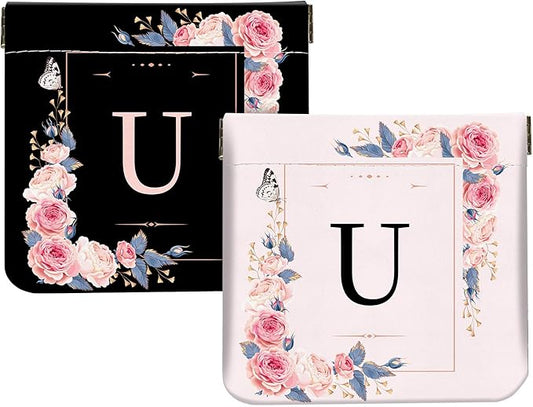 2Pcs Initial Letter PU Leather Small Squeeze Coin Purse Pouch Mini coin Bag Unique And Cute Wallet Cosmetic Bags For Women Girls Men Change Bag Letter U