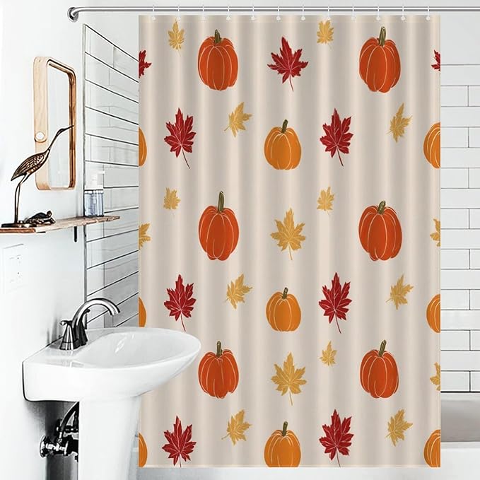 Fall Thanksgiving Pumpkin Shower Curtain Waterproof Washable Fabric Bathroom Shower Curtains for Bathroom Decorations Home Indoor Decor 47x72Inch