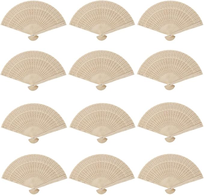 20 Pieces Sandalwood Fan Wooden Folding Fan, Vintage Hand Held Folding Fans, Wedding Favors, Birthday Gifts and Home Decorations