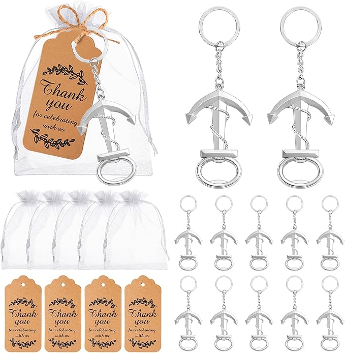 50pcs Anchor Keychain Bottle Opener for Wedding Baby Shower Party Gift Decoration, Nautical Themed Give Away Souvenir for Birthday, Graduation Party Celebration (Silver)