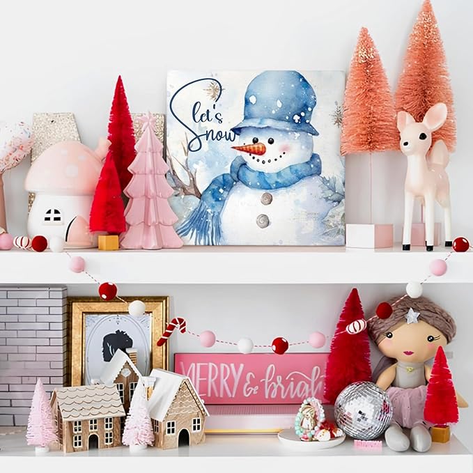 Mtrgdn Merry Christmas Sign, Winter Snowman Table Wood Box Sign,Winter Holiday Xmas Decoration Wood Box Signs Blocks for Home Bedroom Kitchen Shelf Desk Indoor Decor 5x5 Inch
