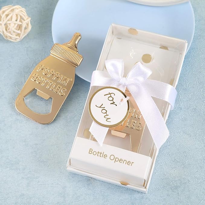 16 Pack Bottle Opener Baby Shower Favor, Cute Poppin Bottle Shaped Bottle Opener Favors for Baby Shower Souvenir Supplies and Decorations for Boy or Girl (White, 16)