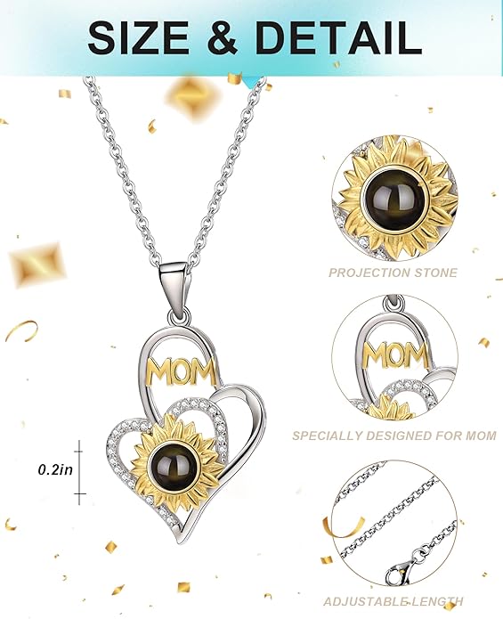SUPHELPU Personalized Mother's Day Gifts for Mom From Daughter - Custom Photo Necklace With Picture Inside - Projection Necklace for Mom - Memorial Gift