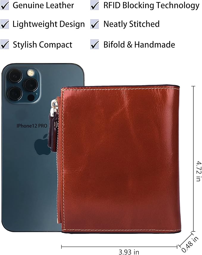 AINIMOER Women's RFID Blocking Leather Small Compact Bi-fold Zipper Pocket Wallet Card Case Purse with id Window