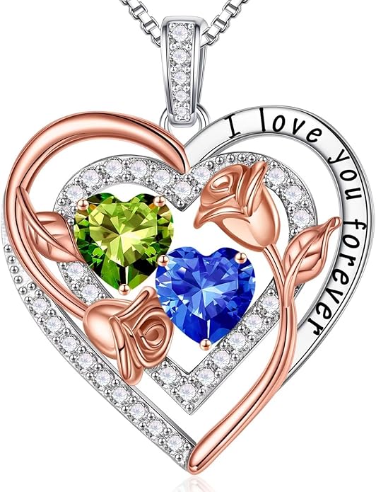 Iefil Valentines Day Gifts for Her - Sterling Silver Birthstone Necklace Anniversary Birthday Gifts for Her Wife Mom Daughter