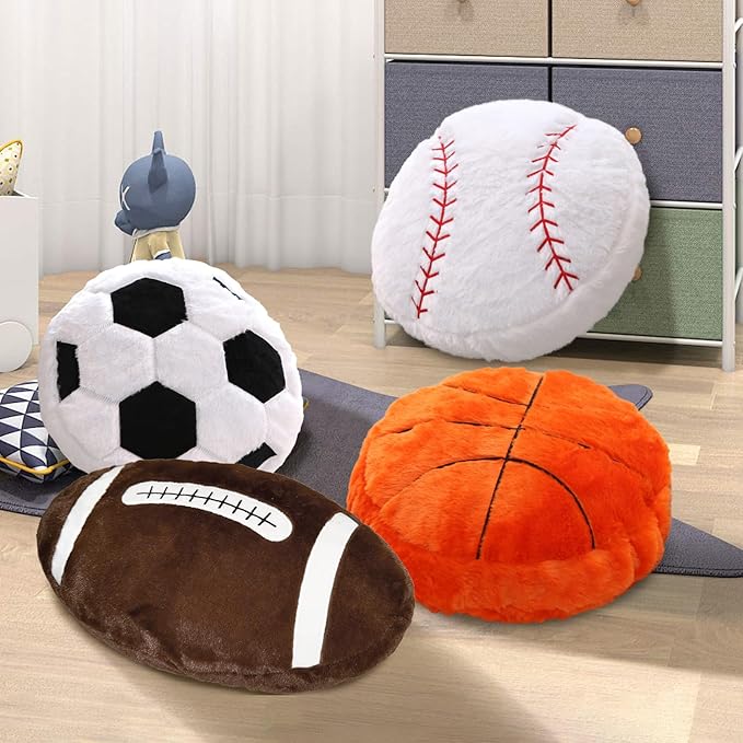 Basketball Pillow,2 Pcs Fun Basketball Plush Throw Pillows,Cute Chair Cusion,Sports Pillows for Boys Room,Soft Decorative Pillow for Birthday Gift Sofa Bed Living Room Decor 15.7"