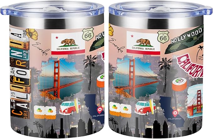 12oz Coffee Mug California State Insulated Coffee Cups, United States Map Travel Mug Landmark, Birthday Gifts Cute Mugs with Lid and Straw Mothers Day Gifts