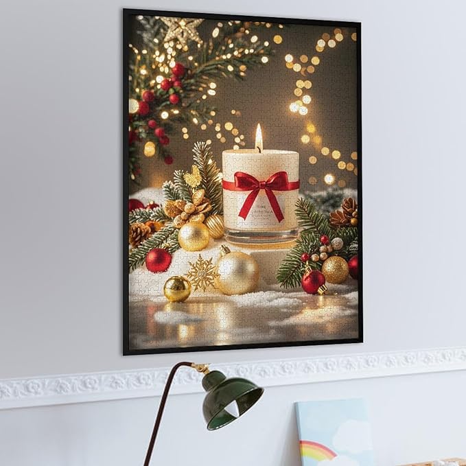 Jigsaw Puzzles for Adults 1000 Piece - Christmas Atmosphere Candle Light，Merry Christmas Themed Wooden Puzzles，Funny Puzzles，Puzzle Games Challenge Puzzles，Educational Games