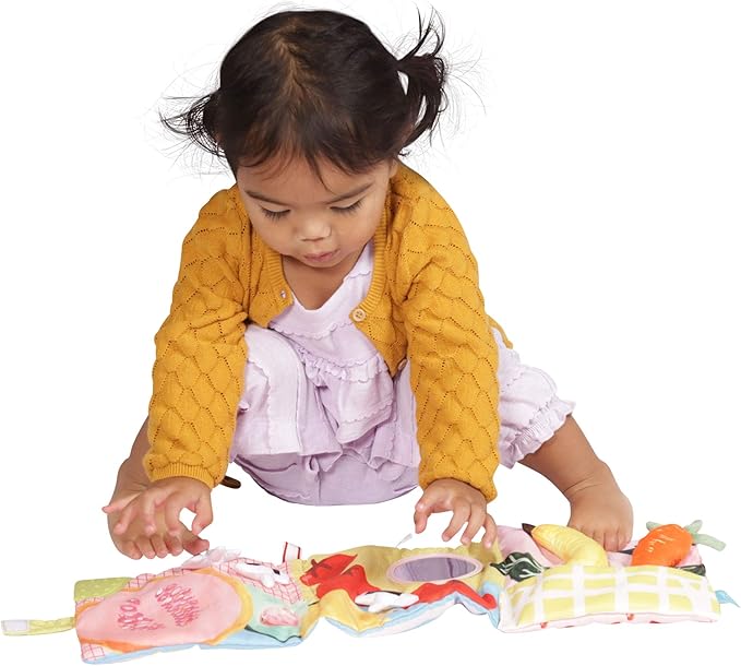 Manhattan Toy Mini-Apple Farm Soft Activity Crinkle Book for Baby & Toddler with Discovery Mirror and Textured Teether