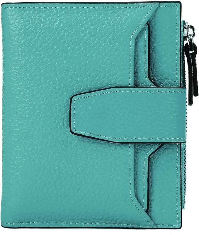 AINIMOER Women's RFID Blocking Leather Small Compact Bi-fold Zipper Pocket Wallet Card Case Purse with id Window