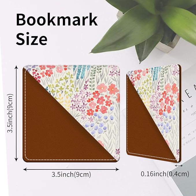 Cute Leather Bookmarks, Fun Triangle Making Corner Bookmark, Book Accessories for Reading Book Lovers, Unbreakable Page Markers for Women Men Boho Colorful Floral