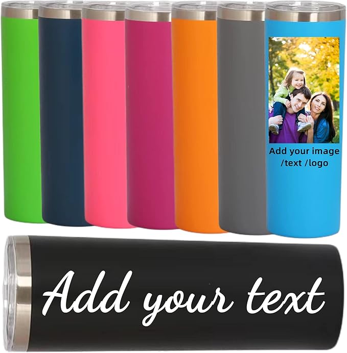 Personalized Photo 20oz 30oz Stainless Steel Tumbler,Custom Coffee Tumbler Cup With Lid And Strawstraw Vacuum Insulated With Text Photo Logo (skinny tumbler)