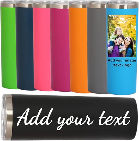 Personalized Photo 20oz 30oz Stainless Steel Tumbler,Custom Coffee Tumbler Cup With Lid And Strawstraw Vacuum Insulated With Text Photo Logo (skinny tumbler)