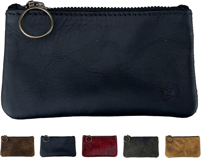 Leather Pouch with Zipper (Carbon Black, 5.5" x 3")