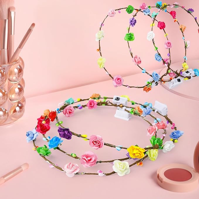 Valentines Day Gifts, 100 PCS New Year LED Flower Crowns Headbands, Light Up Flower Crowns For Women, Glow in the Dark Headband for Wedding Reception Birthday Mardi Gras Cosplay Princess Party Favors