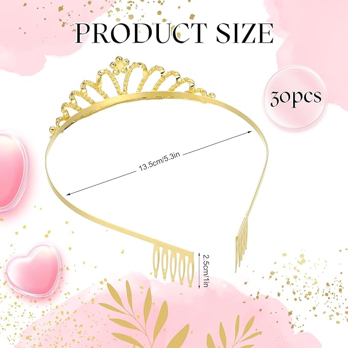 Lyrow 30 Pcs Tiara Crowns for Women Bulk Galentines Day Party Favors Crystal Queen Crowns with Comb Headband Princess Tiaras for Birthday Wedding Halloween Christmas (Gold)
