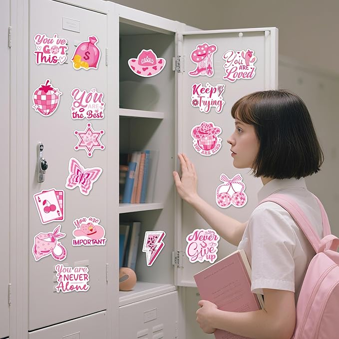 Pink Inspirational Refrigerator Magnet - 20 Pcs Motivational Locker Magnets for Girls Mental Health Encouragement Fridge Magnetic Stickers for Home Office Kitchen Whiteboard Decor