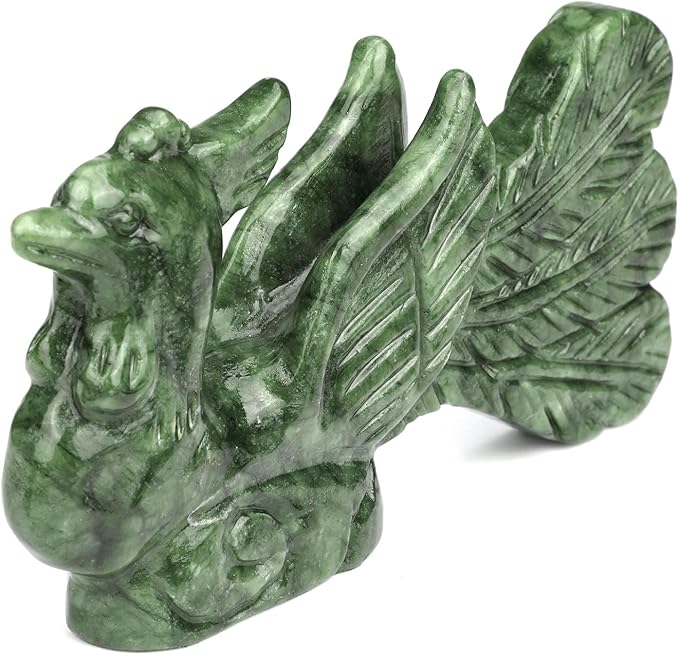 gemshan Handmade Jade Phoenix Statue - Natural Jade Phoenix Sculpture for Home Decor, Wild Animal Carved Figurine Collection Art Tabletop Home Decor