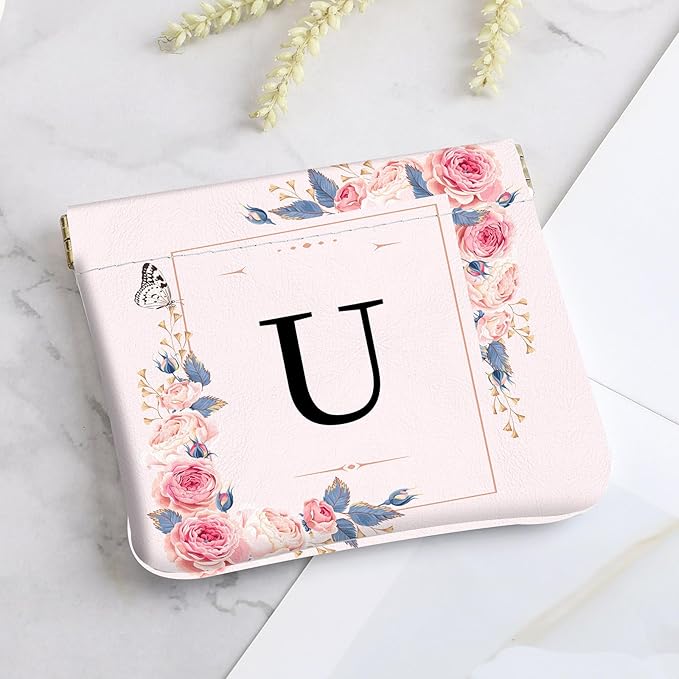 2Pcs Initial Letter PU Leather Small Squeeze Coin Purse Pouch Mini coin Bag Unique And Cute Wallet Cosmetic Bags For Women Girls Men Change Bag Letter U