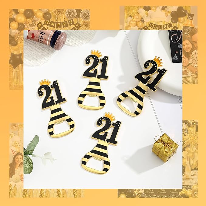 24pcs 21th Gold Keychain Bottle Opener 21th Birthday Party Favors, 21 Keychain Beer Bottle Opener Favors Anniversary Souvenirs Return Gifts for Guests Party Decor Supplies (black 21)
