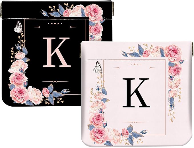 2Pcs Initial Letter PU Leather Small Squeeze Coin Purse Pouch Mini coin Bag Unique And Cute Wallet Cosmetic Bags For Women Girls Men Change Bag Letter K